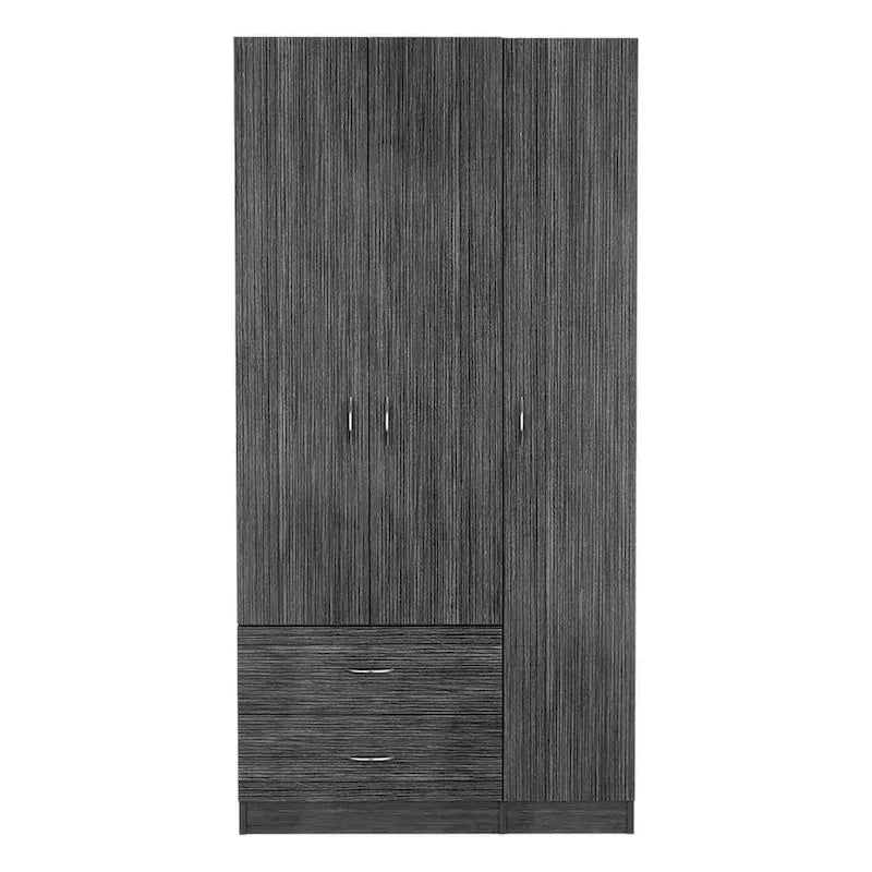 18.5 Modern Three-door Armoire with Hanging Rod, Four Interior Shelves and Two Bottom Drawers