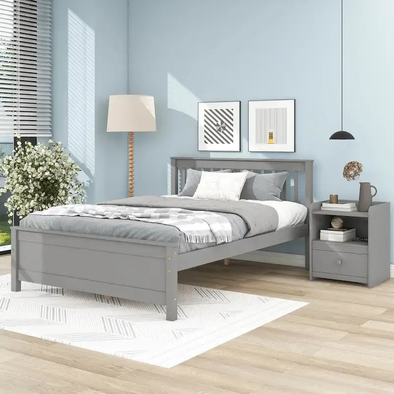Lit plateforme en pin gris grand format