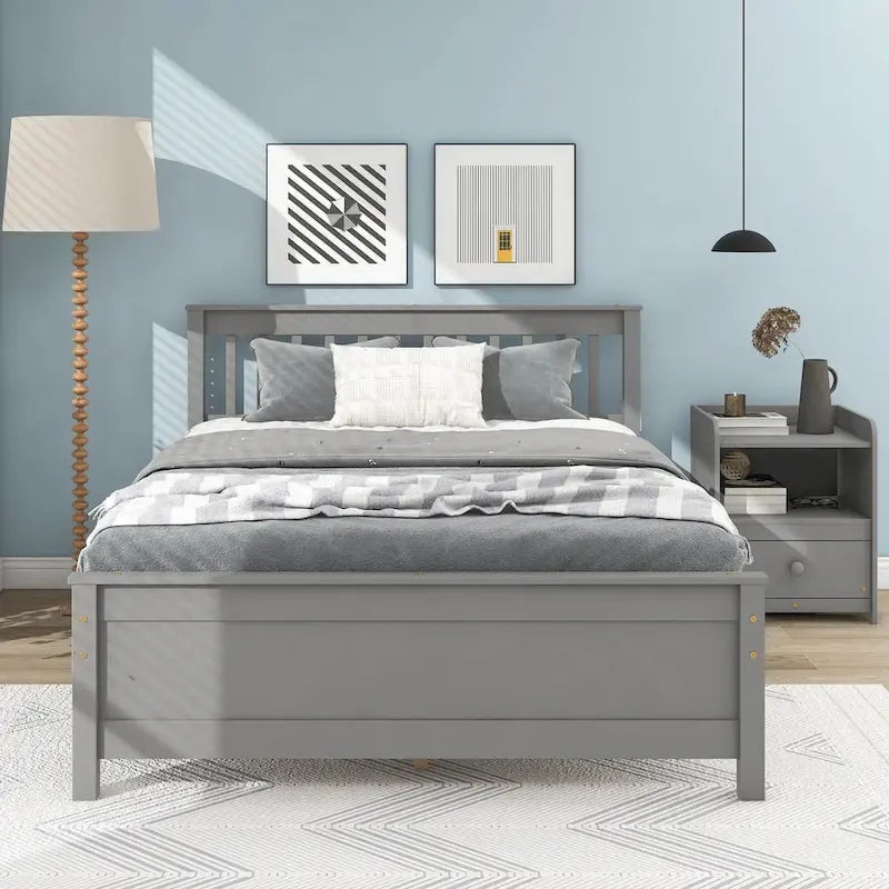 Lit plateforme en pin gris grand format