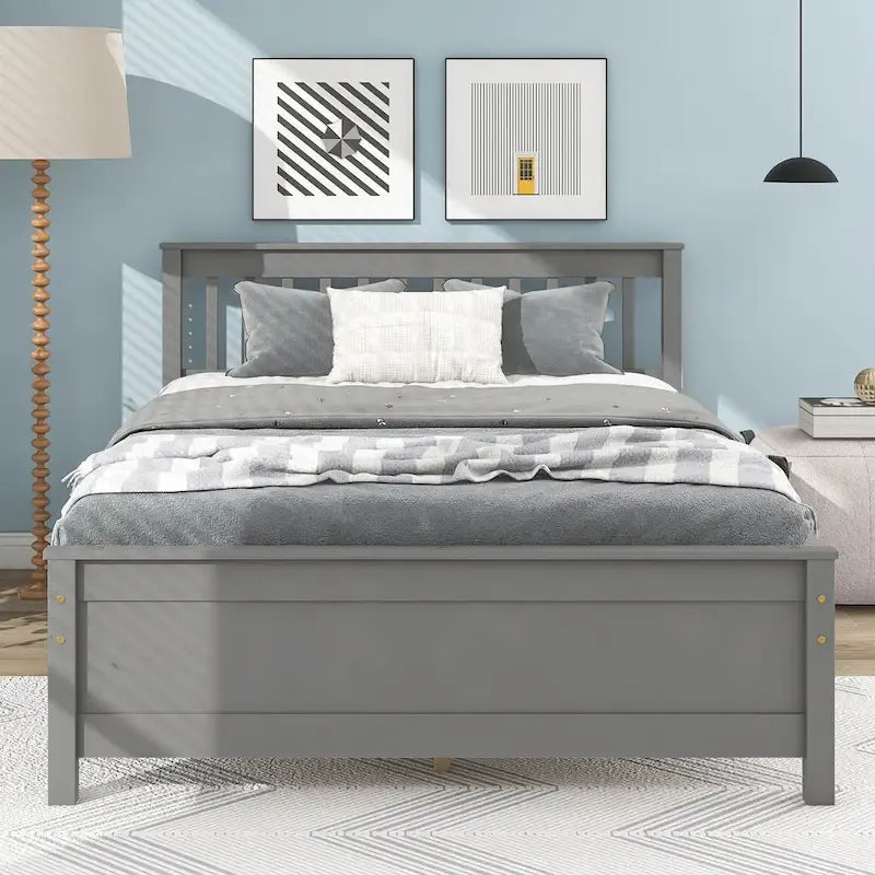 Lit plateforme en pin gris grand format