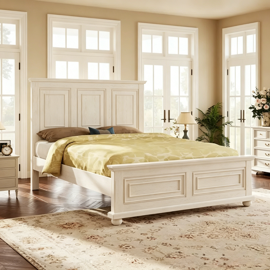Lit plateforme en pin de style traditionnel blanc