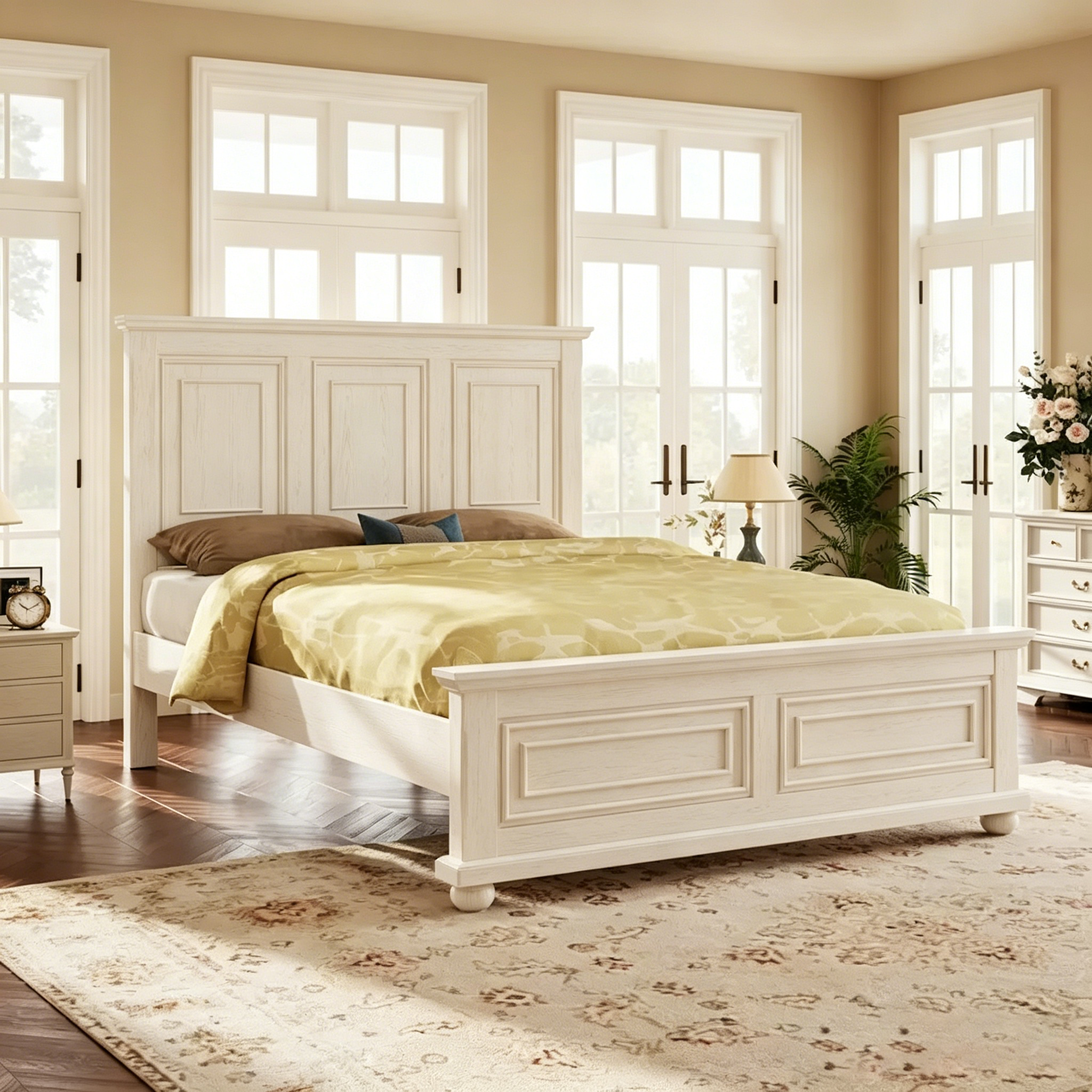 Lit plateforme en pin de style traditionnel blanc