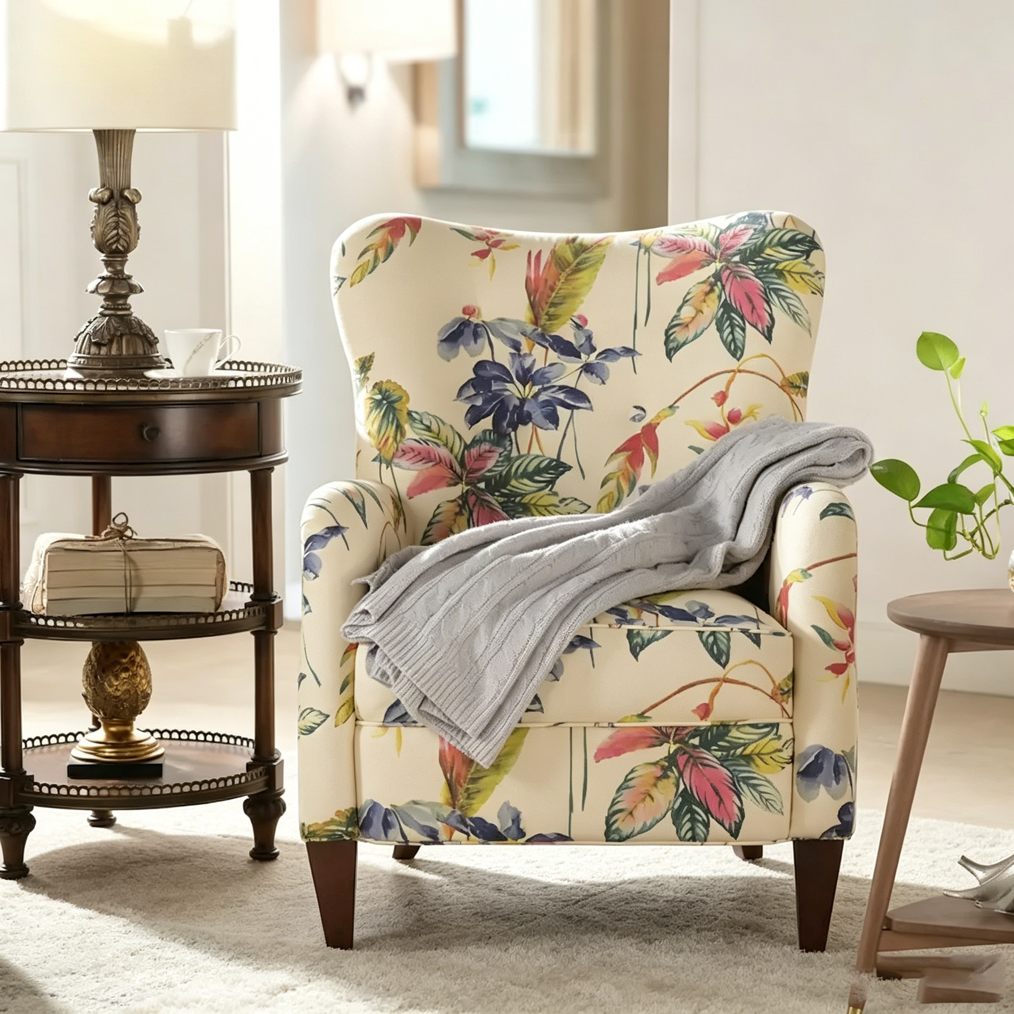 Fauteuil tapissé à motif floral