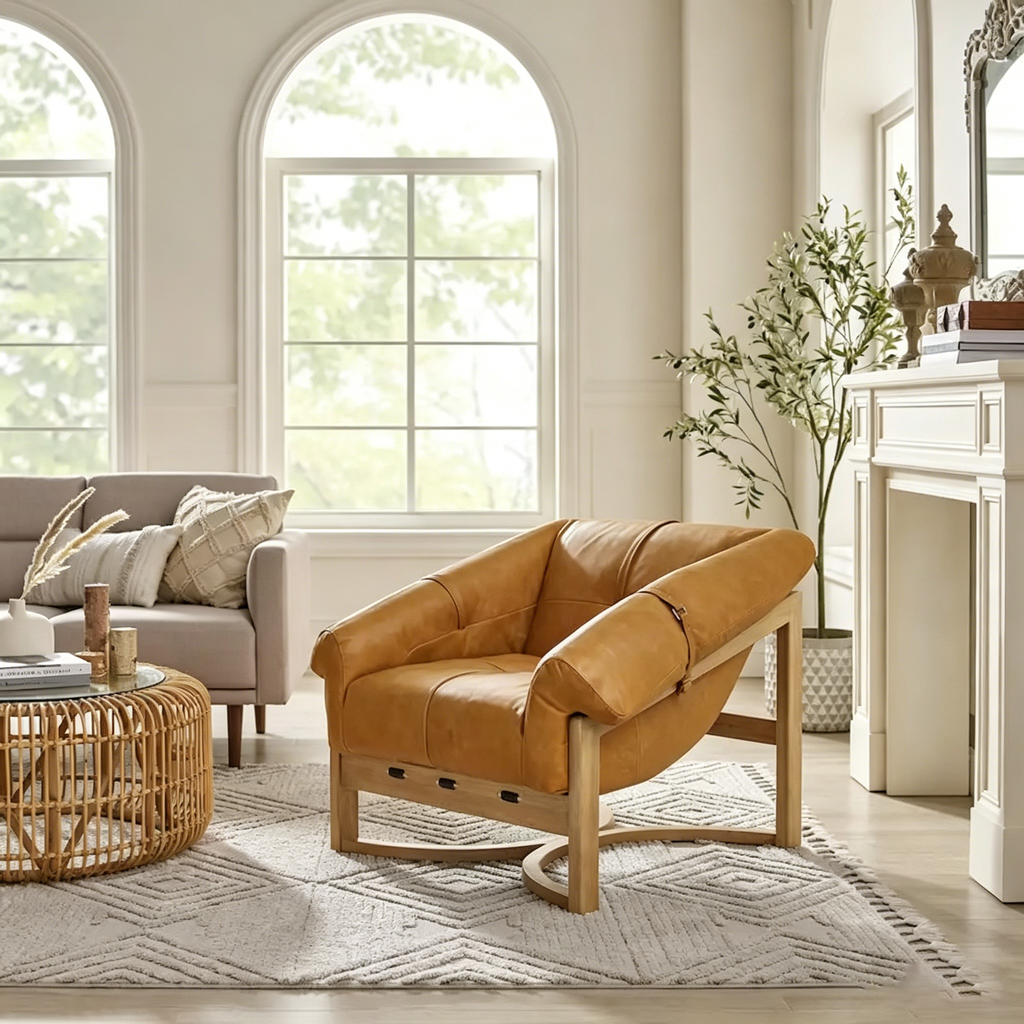 Fauteuil de salon en cuir véritable
