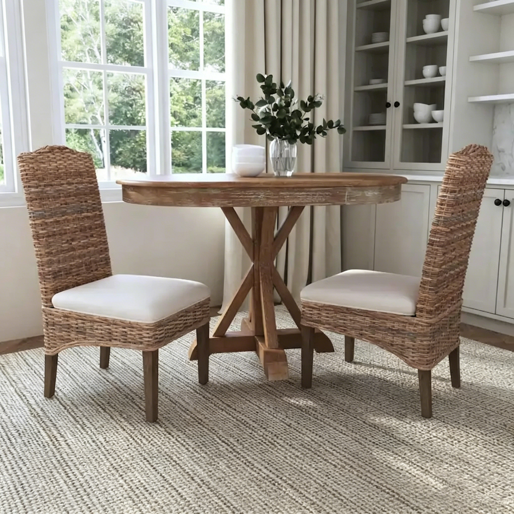 Chaises de salle à manger capitonnées en rotin naturel par