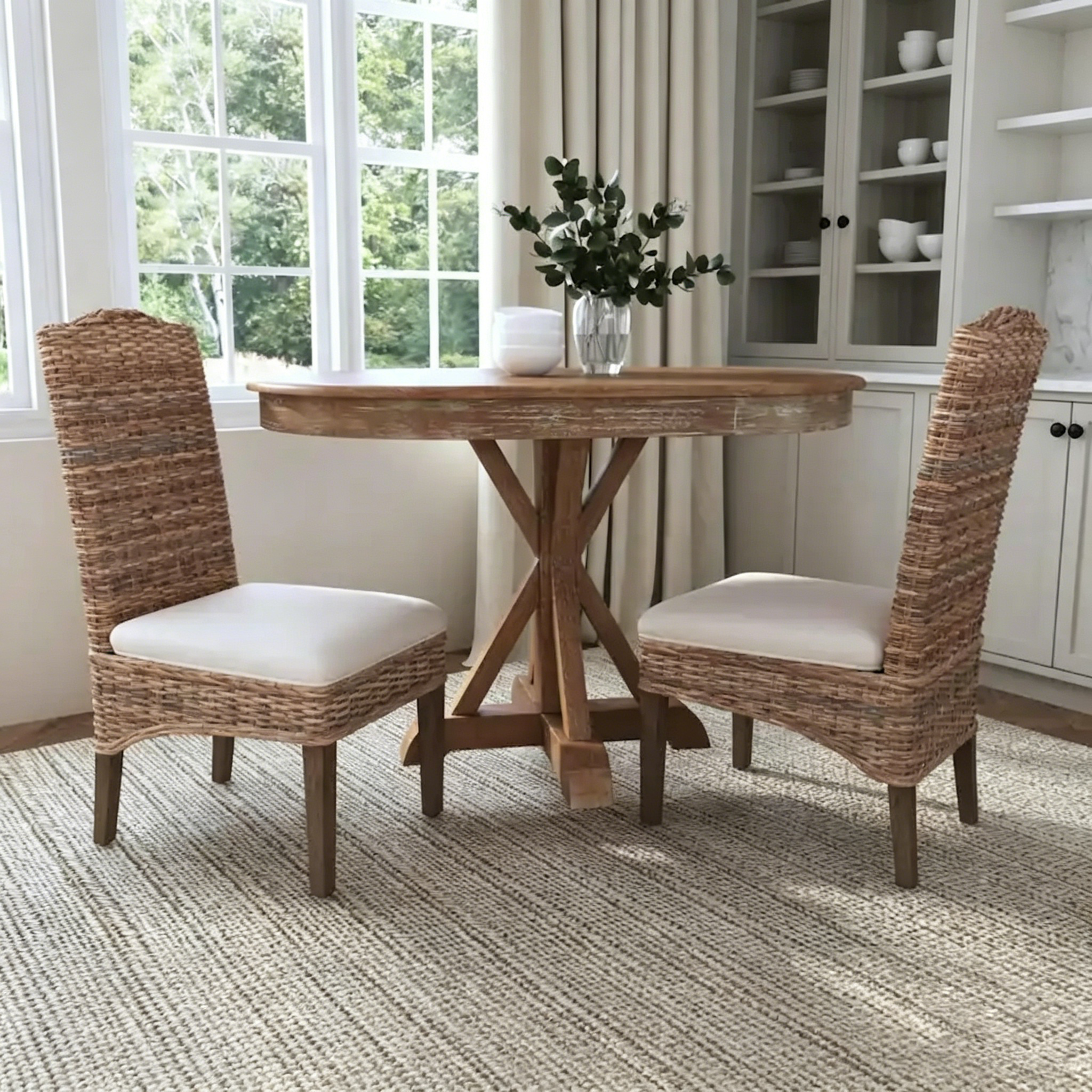 Chaises de salle à manger capitonnées en rotin naturel par