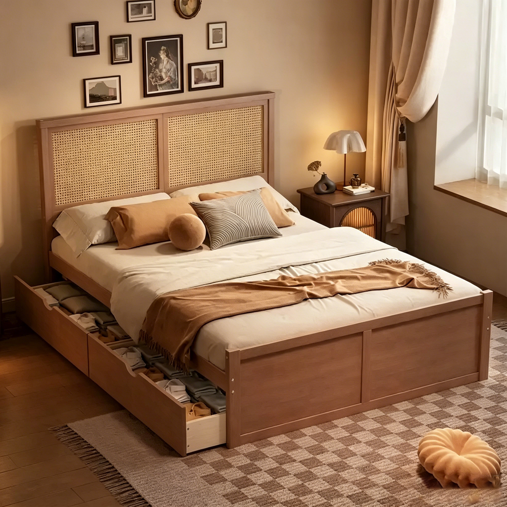 Lit plate-forme de rangement en bois