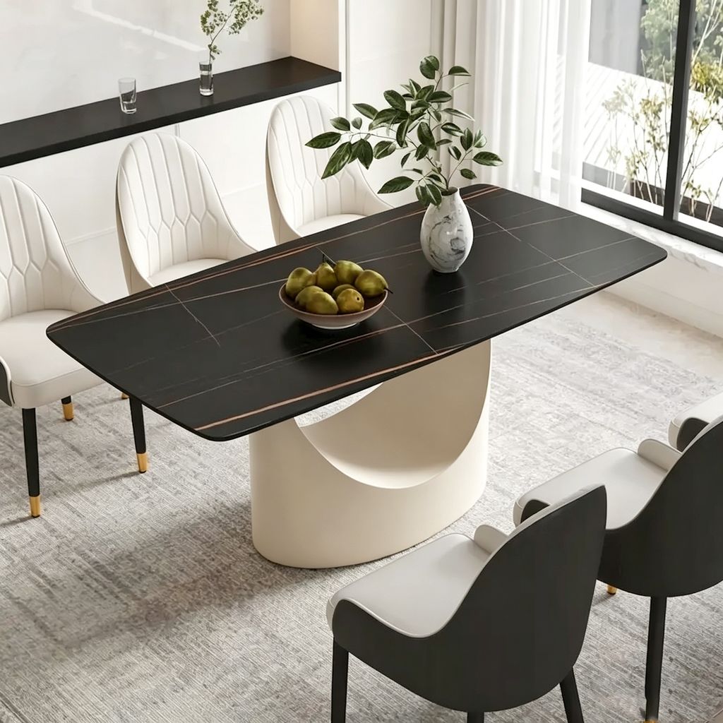 Plateau de table en pierre frittée imitation marbre