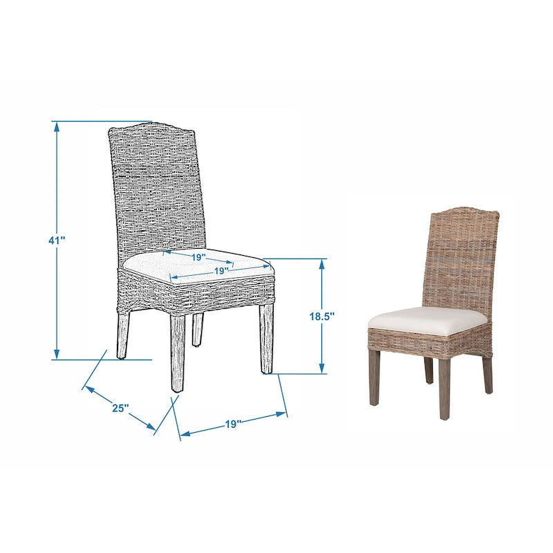 Chaises de salle à manger capitonnées en rotin naturel par