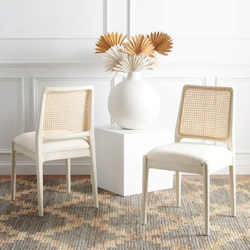 Chaise de salle à manger en rotin et tissu d'ameublement