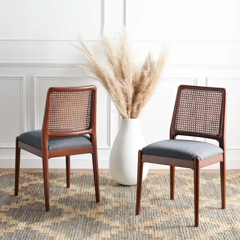 Chaise de salle à manger en rotin et tissu d'ameublement