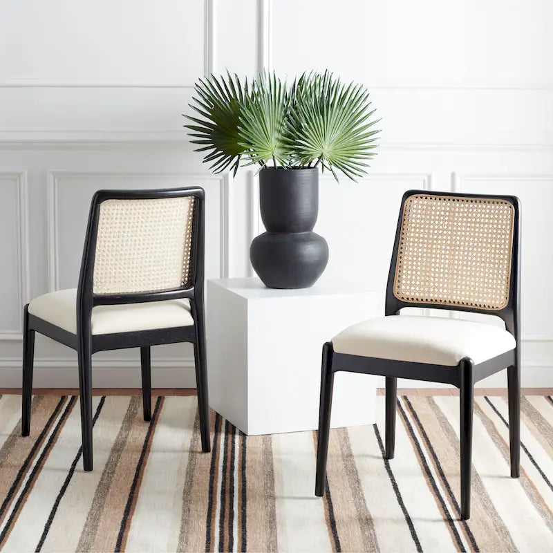 Chaise de salle à manger en rotin et tissu d'ameublement