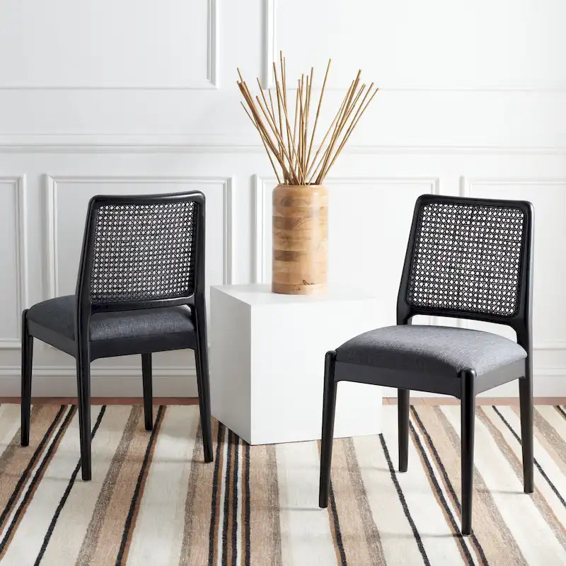 Chaise de salle à manger en rotin et tissu d'ameublement