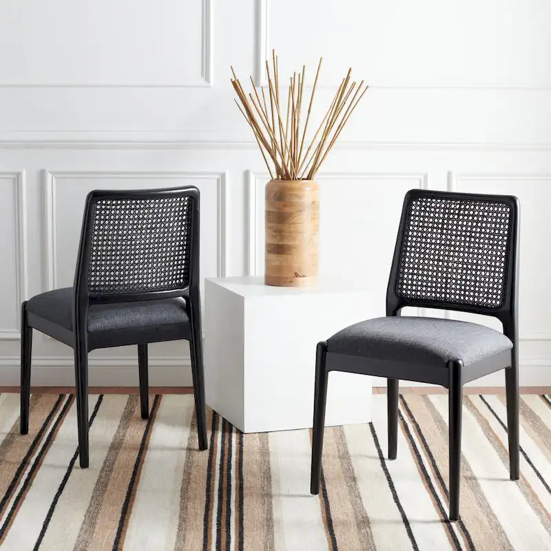 Chaise de salle à manger en rotin et tissu d'ameublement