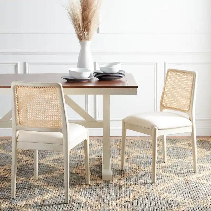 Chaise de salle à manger en rotin et tissu d'ameublement