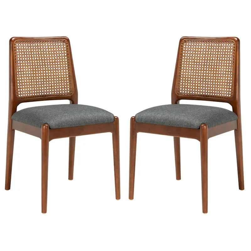 Chaise de salle à manger en rotin et tissu d'ameublement
