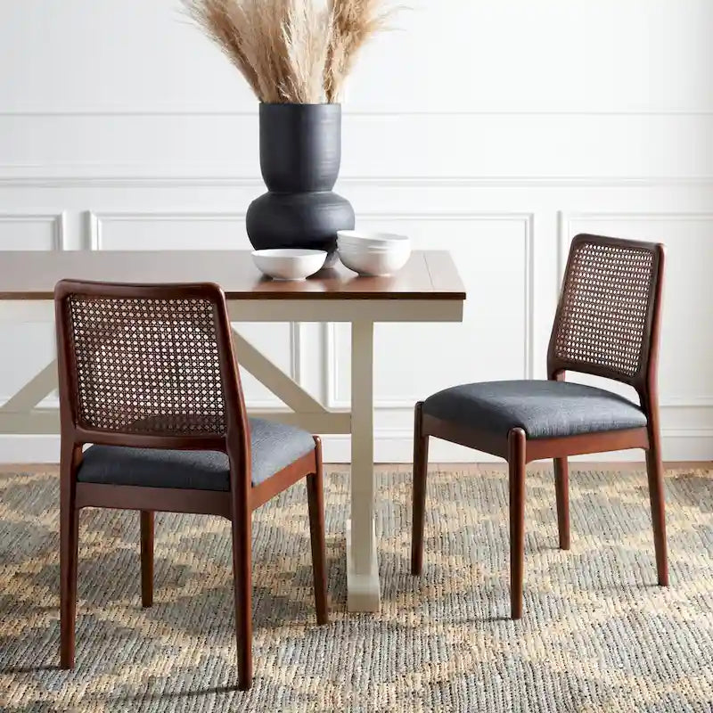 Chaise de salle à manger en rotin et tissu d'ameublement