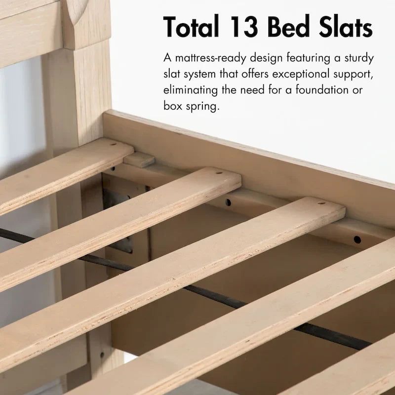 Ensemble de chambre à coucher trois pièces en bois massif comprenant un lit et deux tables de chevet