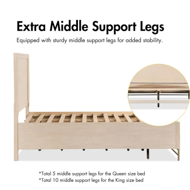 Ensemble de chambre à coucher trois pièces en bois massif comprenant un lit et deux tables de chevet