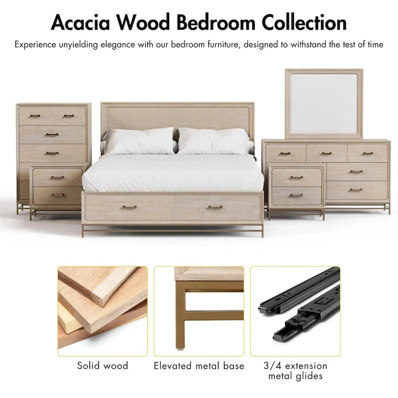 Ensemble de chambre à coucher trois pièces en bois massif comprenant un lit et deux tables de chevet