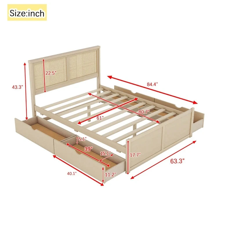 Lit plate-forme de rangement en bois