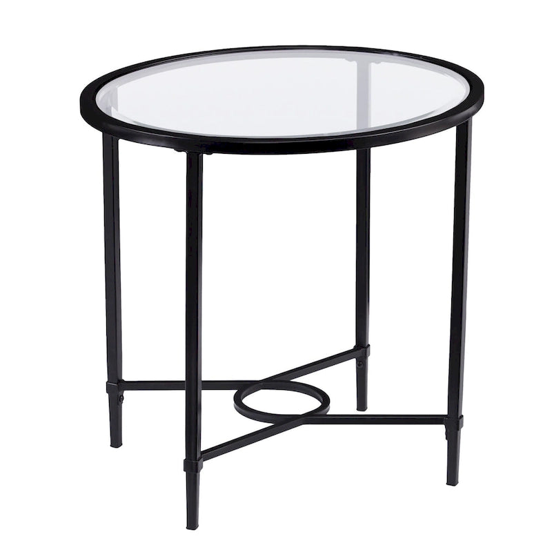 Table basse ovale en verre noir et transparent