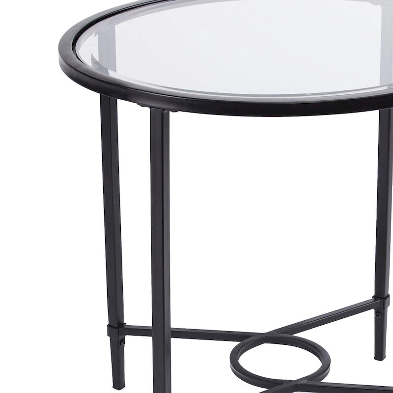 Table basse ovale en verre noir et transparent