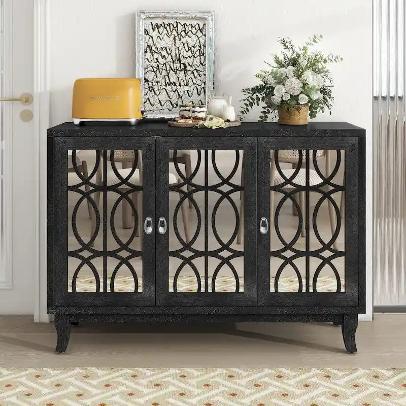 Buffet-miroir à trois portes pour salon et salle à manger