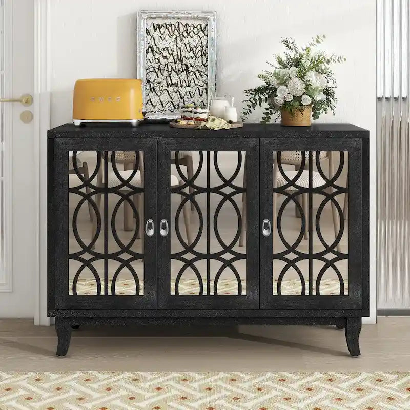 Buffet-miroir à trois portes pour salon et salle à manger