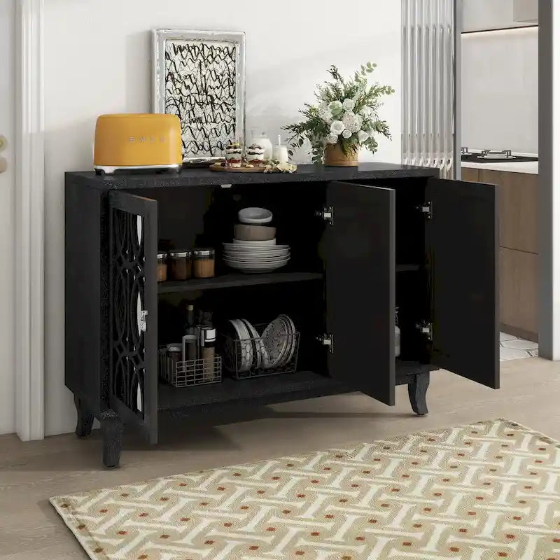 Buffet-miroir à trois portes pour salon et salle à manger