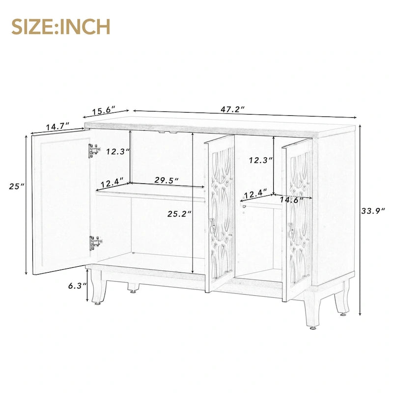 Buffet-miroir à trois portes pour salon et salle à manger