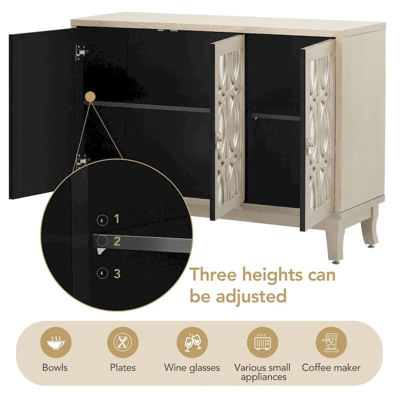 Buffet-miroir à trois portes pour salon et salle à manger