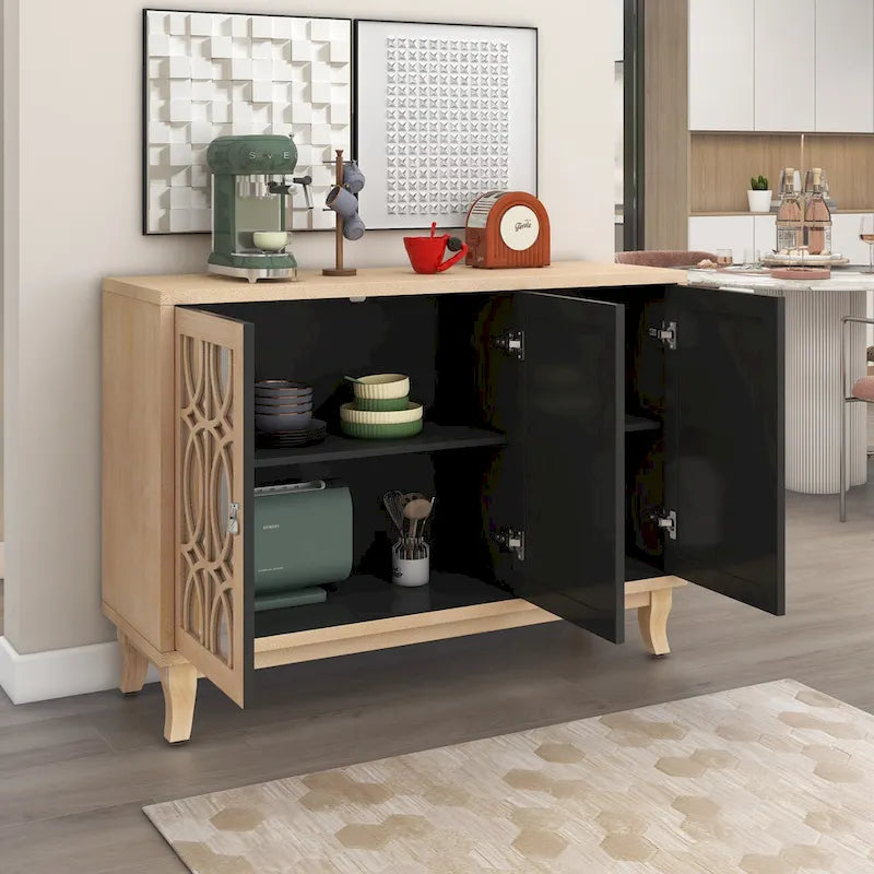 Buffet-miroir à trois portes pour salon et salle à manger